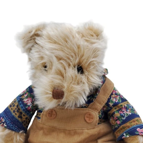 VTG Chosun Shaggy Teddy Bear Stuffed Animal 12" Plush Faux Mohair Country Overal - Picture 2 of 6